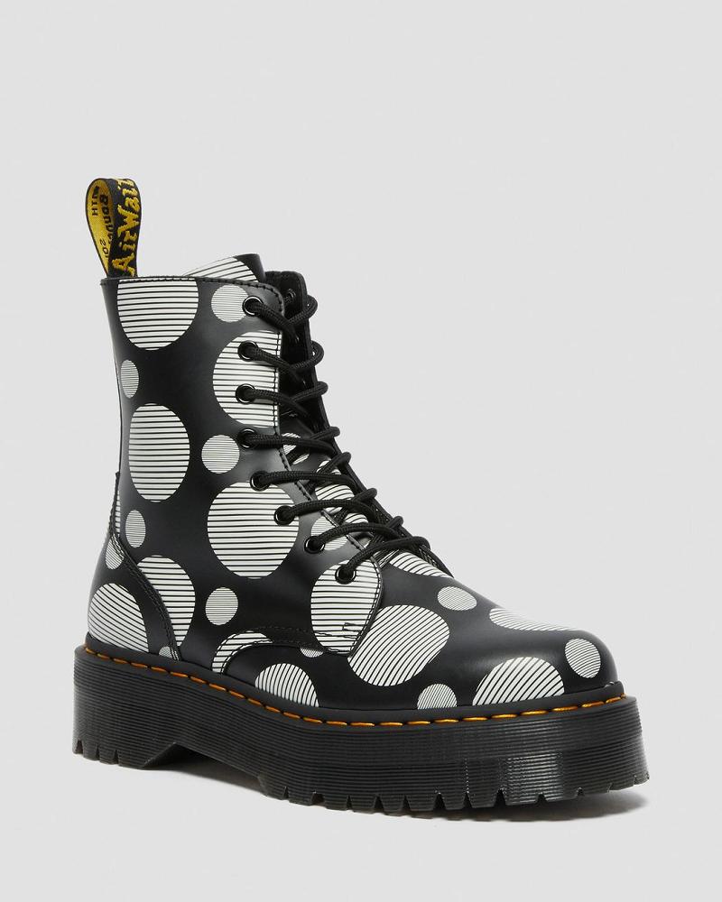 Dr Martens Jadon Polka Dot Smooth Leren Platform Laarzen Dames Zwart | NL 536VRW